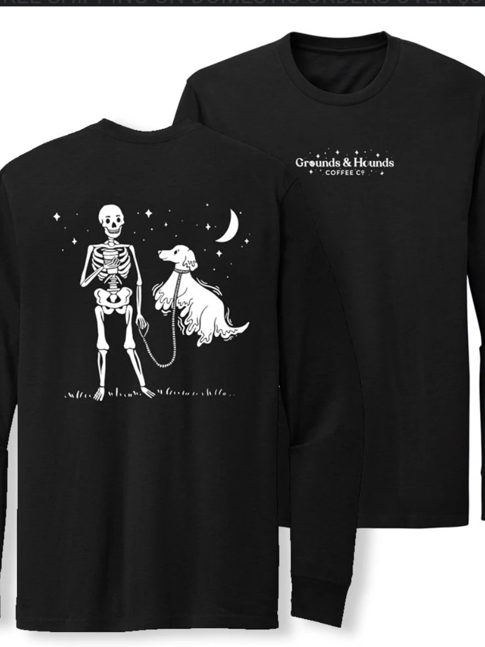 Grounds & Hounds Coffee Co. Skelly Long Sleeve Shirt Unisex Sz L - Picture 11 of 12